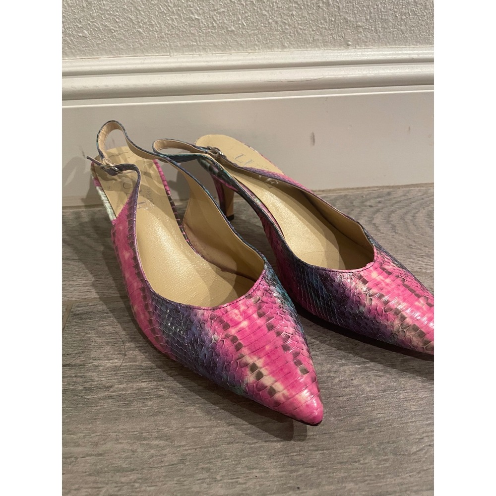 J. Renee Luxe Pink Purple Genuine Snakeskin Slingback Kitten Heels Pumps 8.5M